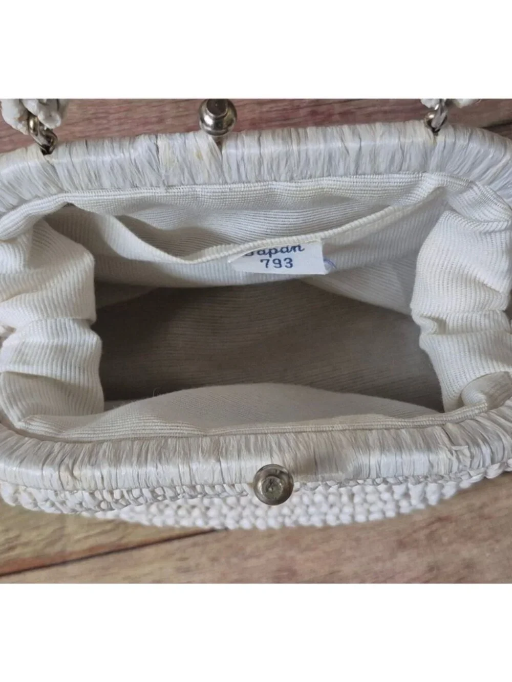 Vtg 60's Woven Raffia Ivory Straw Flower Purse Kiss Lock Closure Made In Japan